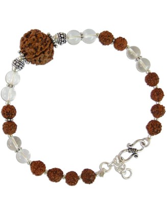 6 Mukhi Rudraksha Armlet with Sphatik Beads | Six Mukhi Rudraksha Bead Silver Armlet | 6 Mukhi Rudraksha & Crystal / Quartz Beads Arm Bracelet with Silver Accessories