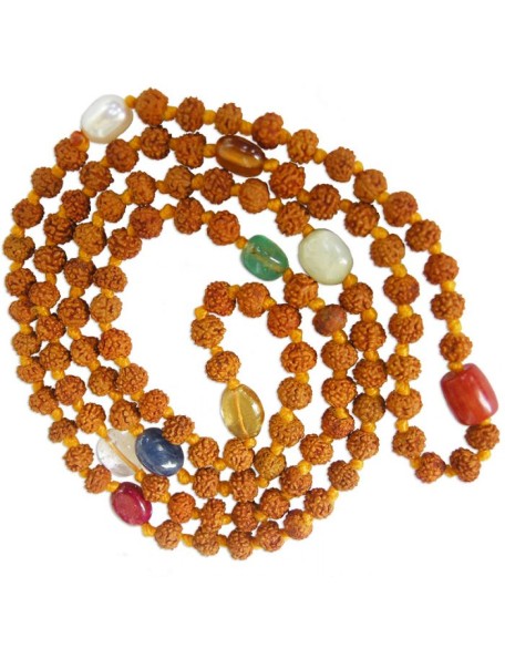 4mm Rudraksha - Navratna Navgrah Mala Rosary 4mm Rudraksha - Navratna Navgrah Mala Rosary